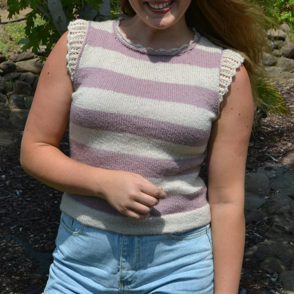 Women's Handknit Striped 100% Wool Top, size M